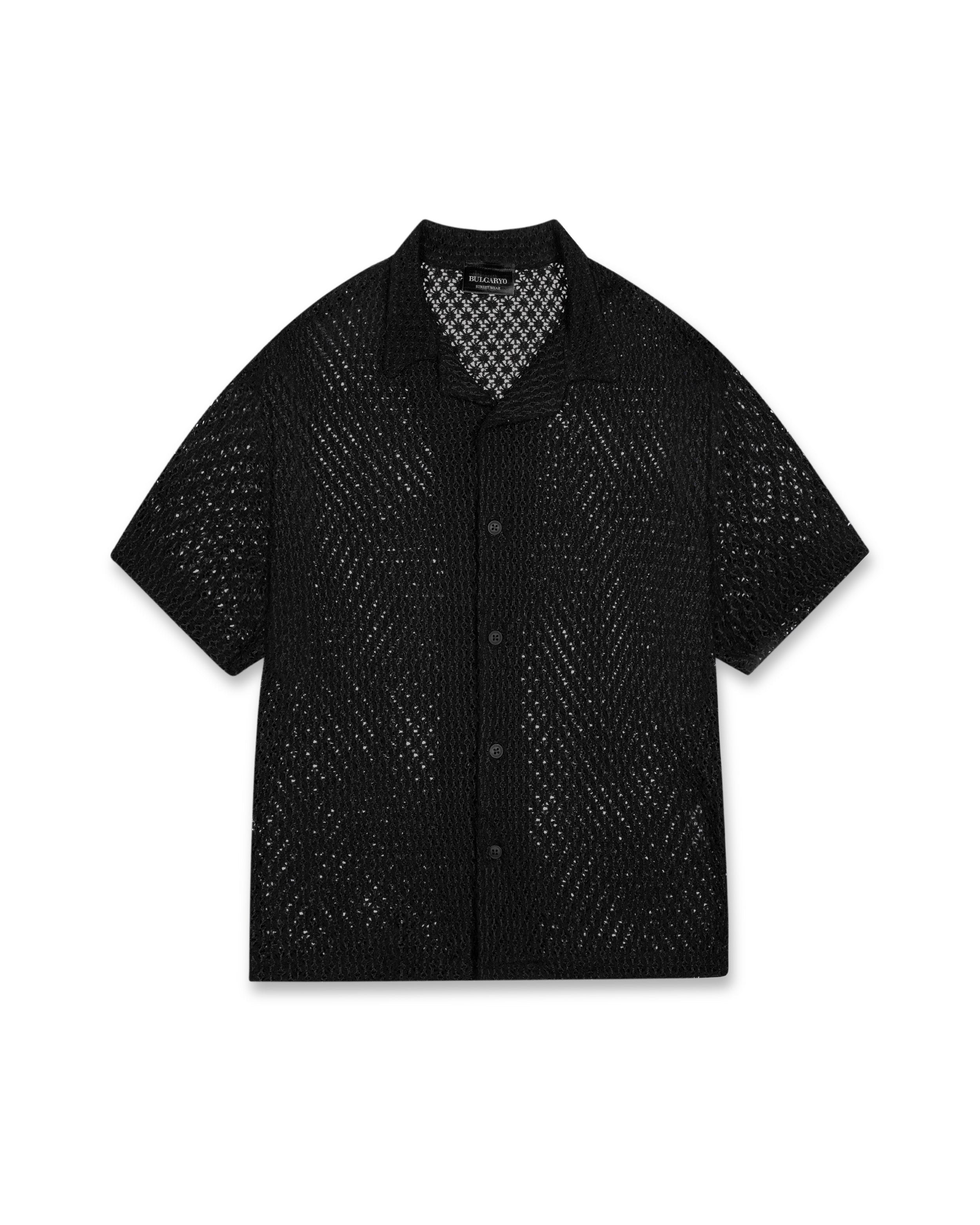 BUTTONED MESH - FLOWERS BLACK