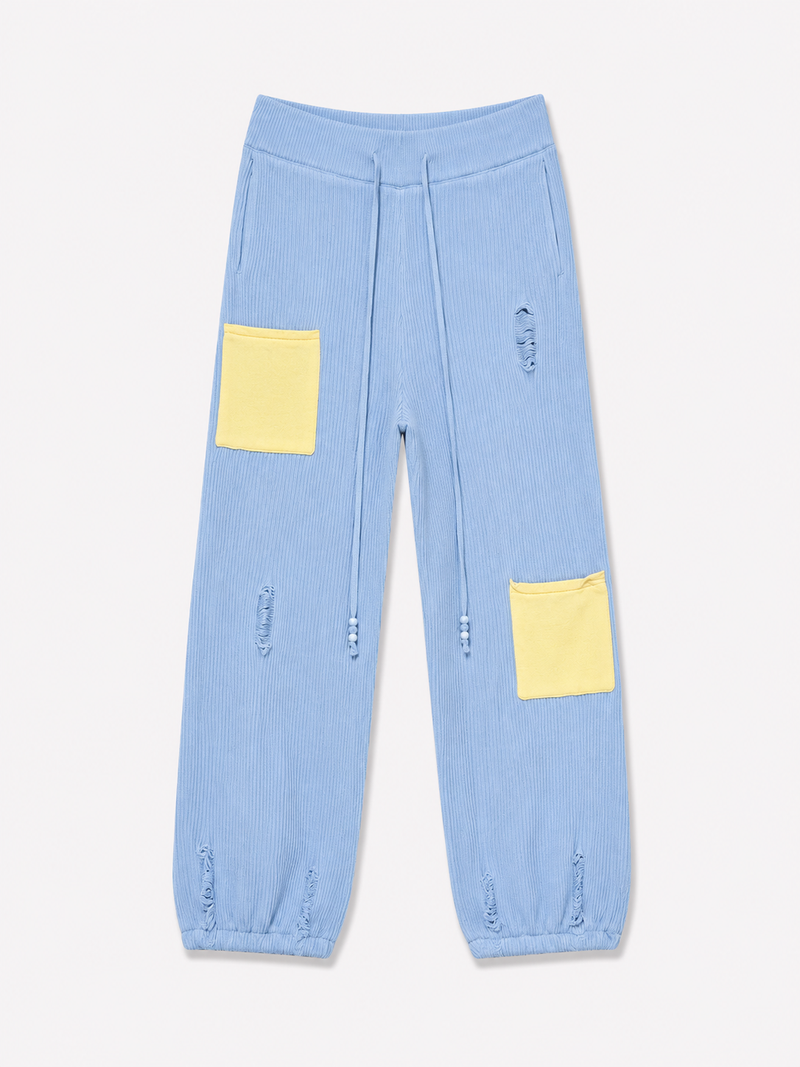 GRID KNIT PANTS           L.BLUE