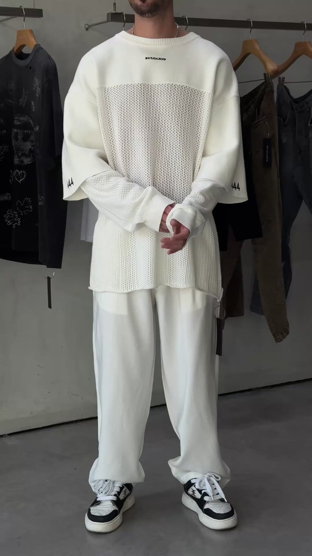 T DOUBEL SLEEVE KNIT      WHITE